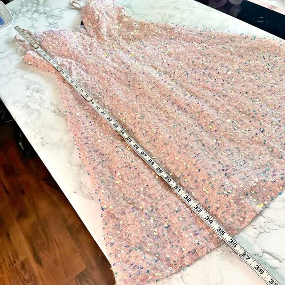 Miss Ord Sequin & Gem Blush Tulle Plunge Neckline Mini Dress Women’s Size Small - Picture 10 of 13